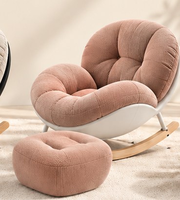 melo mini rose poudré, coque blanche, avec son pouf