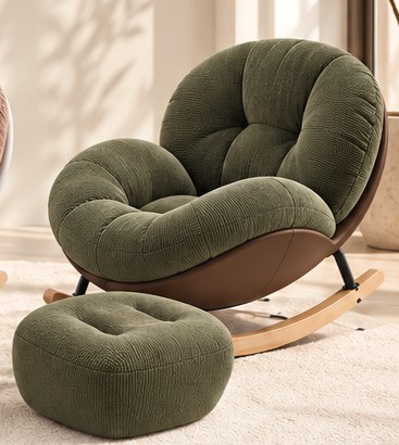 melo mini vert olive, coque brune, avec son pouf